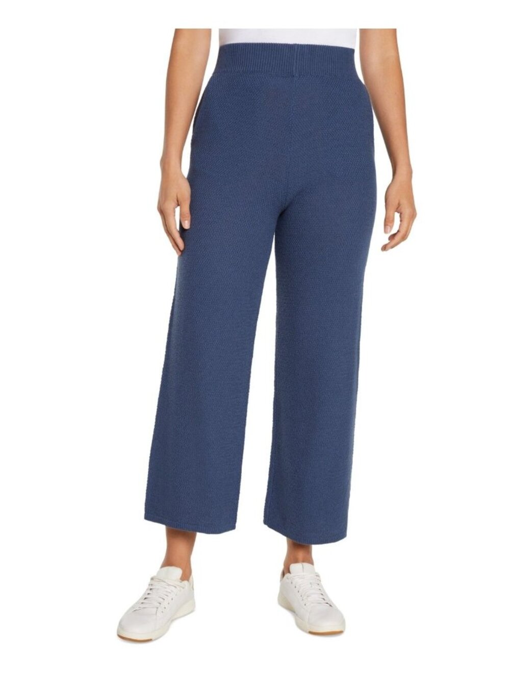 Three Dots Womens Ribbed Pull On Straight Leg Pants Cloudy Blue Size L NWT